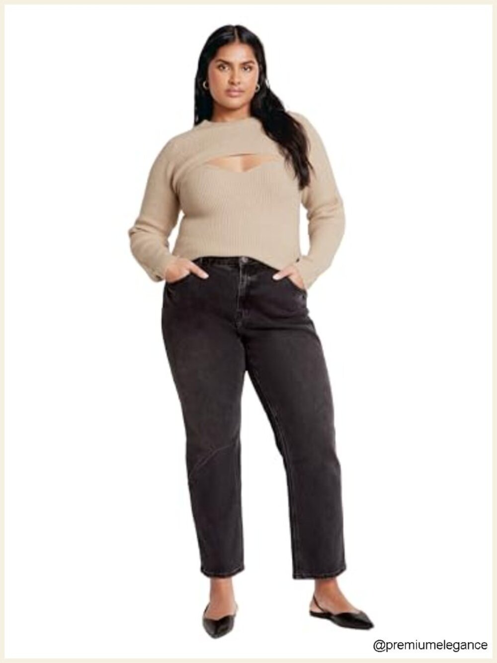 City Chic Plus Size Rina Jumper Two-Piece Shrug Cami Rib Knit Fitted Long Sleeve